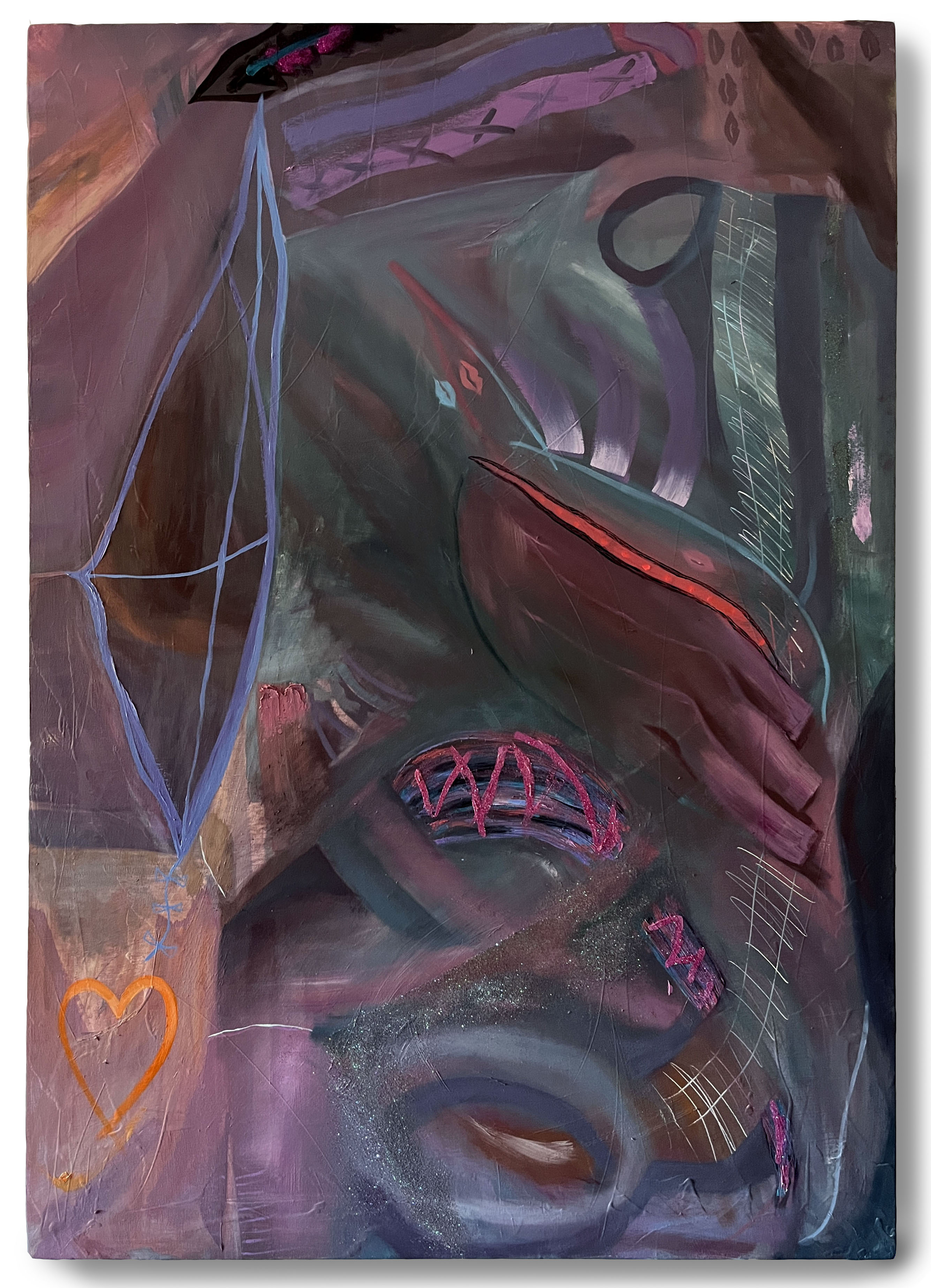 Kite Strings, 61x43_, oil, cold wax and glitter on canvas, 2026, AVAILABLE